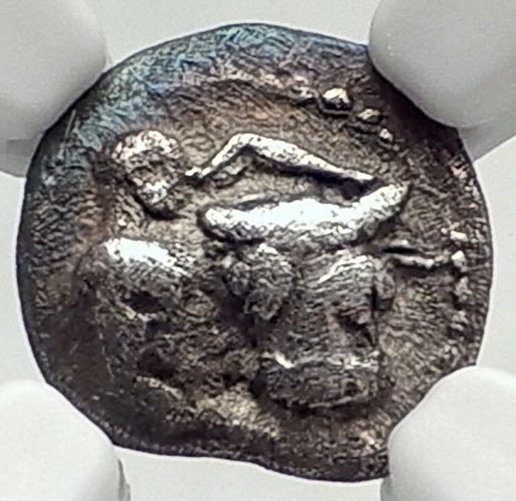 LARISSA THESSALY Ancient Silver 475BC Greek Coin HERO BULL HORSE NGC i73025