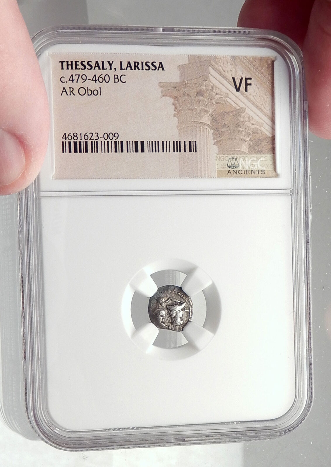 LARISSA THESSALY Ancient Silver 475BC Greek Coin HERO BULL HORSE NGC i73025