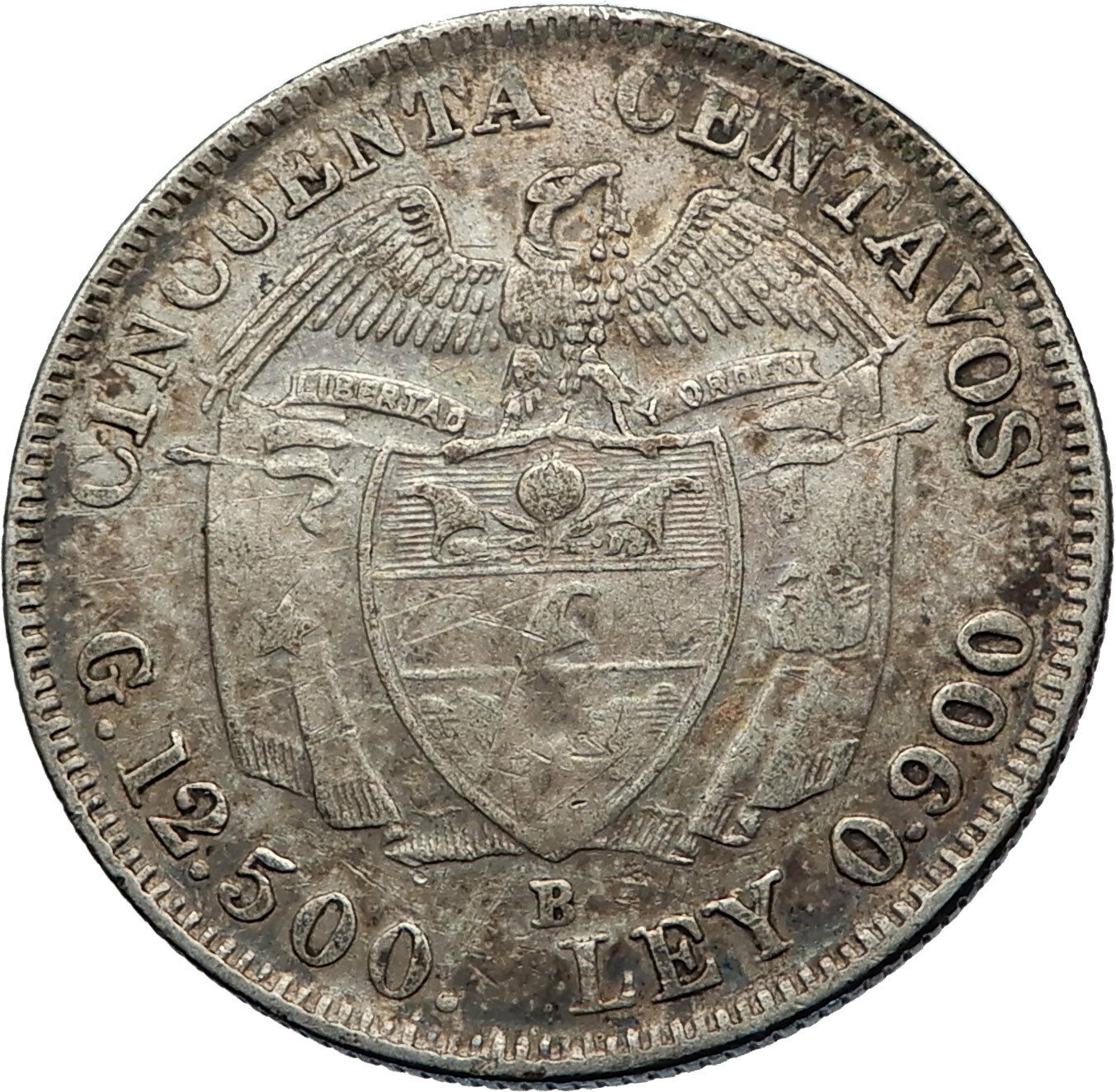 1932 COLOMBIA Authentic Silver 50 Centavos Columbian Coin w SIMON BOLIVAR i71192