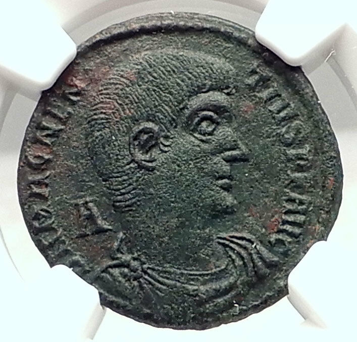 MAGNENTIUS on HORSE vs BARBARIAN 350AD Authentic Ancient Roman Coin NGC i72951