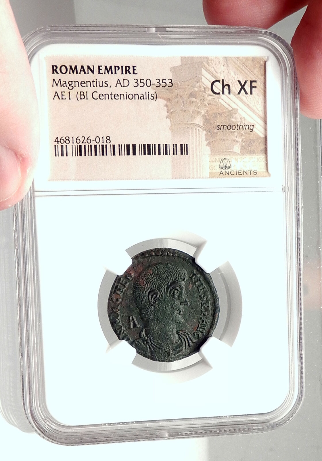 MAGNENTIUS on HORSE vs BARBARIAN 350AD Authentic Ancient Roman Coin NGC i72951