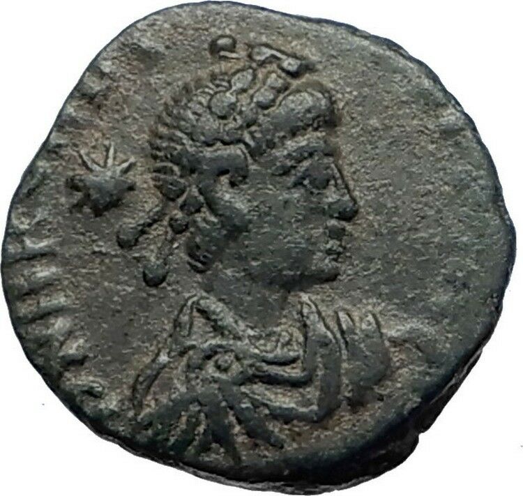 ARCADIUS 388AD Authentic Ancient Roman Coin Three emperors with spears i73498