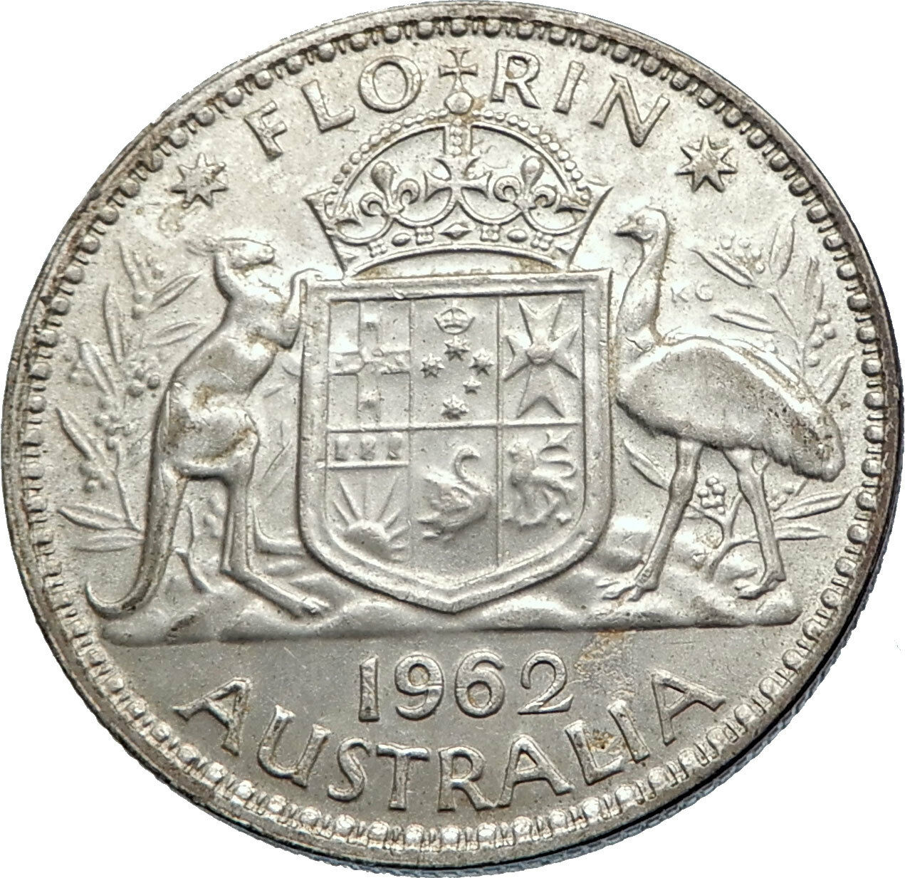 1962 AUSTRALIA - UK Queen Elizabeth II SILVER FLORIN Coat-of-Arms Coin i71948