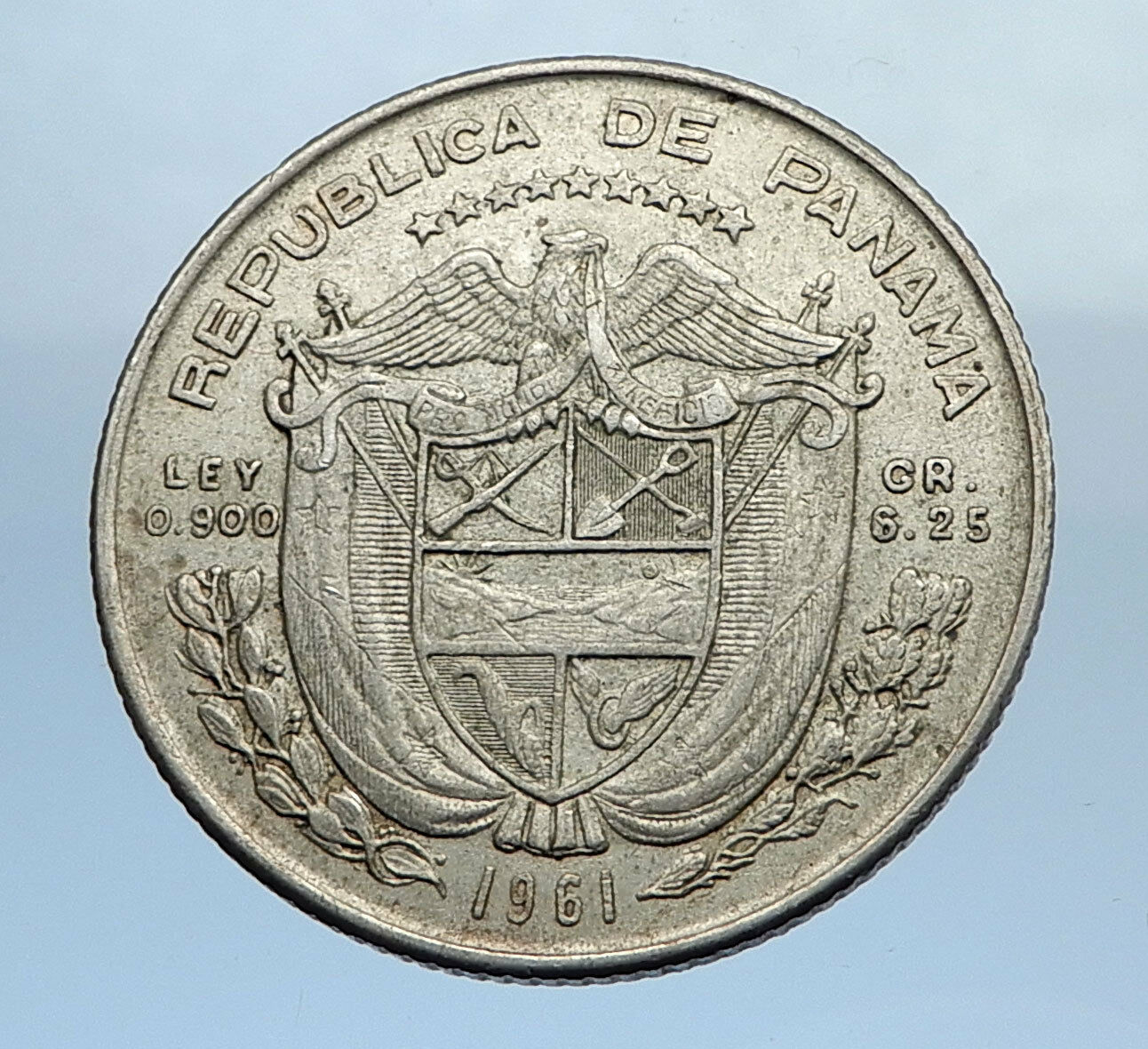 1961 PANAMA OLD Vintage Silver Spanish CONQUISTADOR Quarter w BALBOA Coin i69897