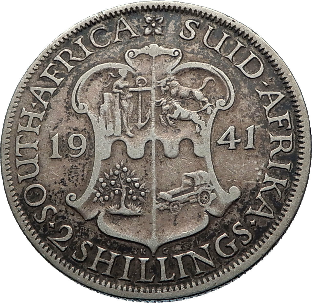 1941 SOUTH AFRICA under UK King GEORGE V Silver 2 Shillings Vintage Coin i71868