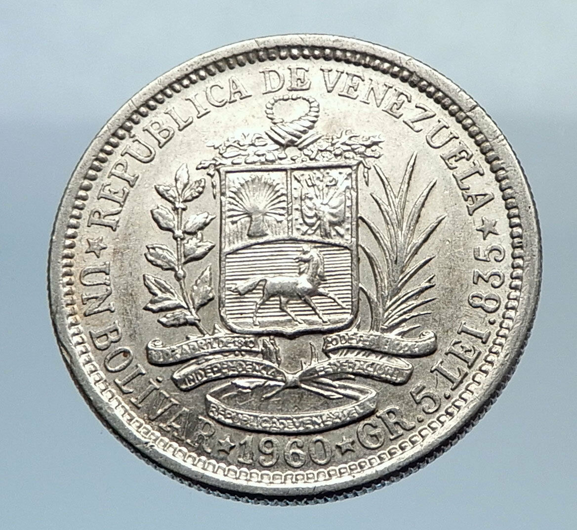 1960 Freemason President Simon Bolivar VENEZUELA Founder Silver Coin i71637