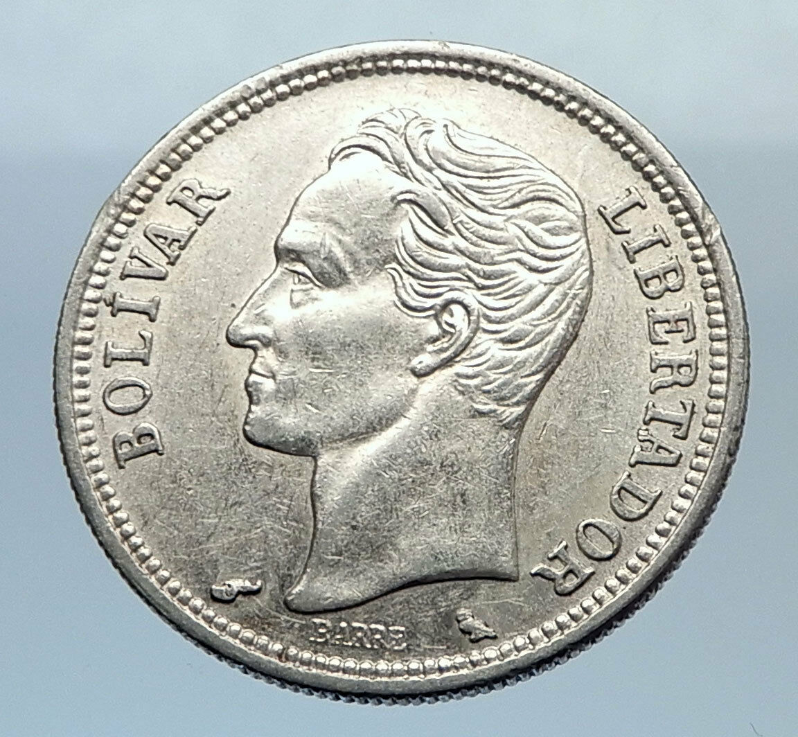 1960 Freemason President Simon Bolivar VENEZUELA Founder Silver Coin i71637