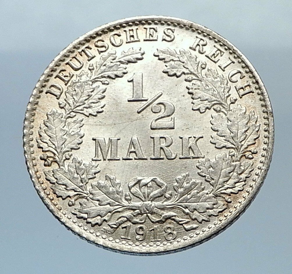 1918 WILHELM II of GERMANY 1/2 Mark Antique German Silver Coin Eagle i71645