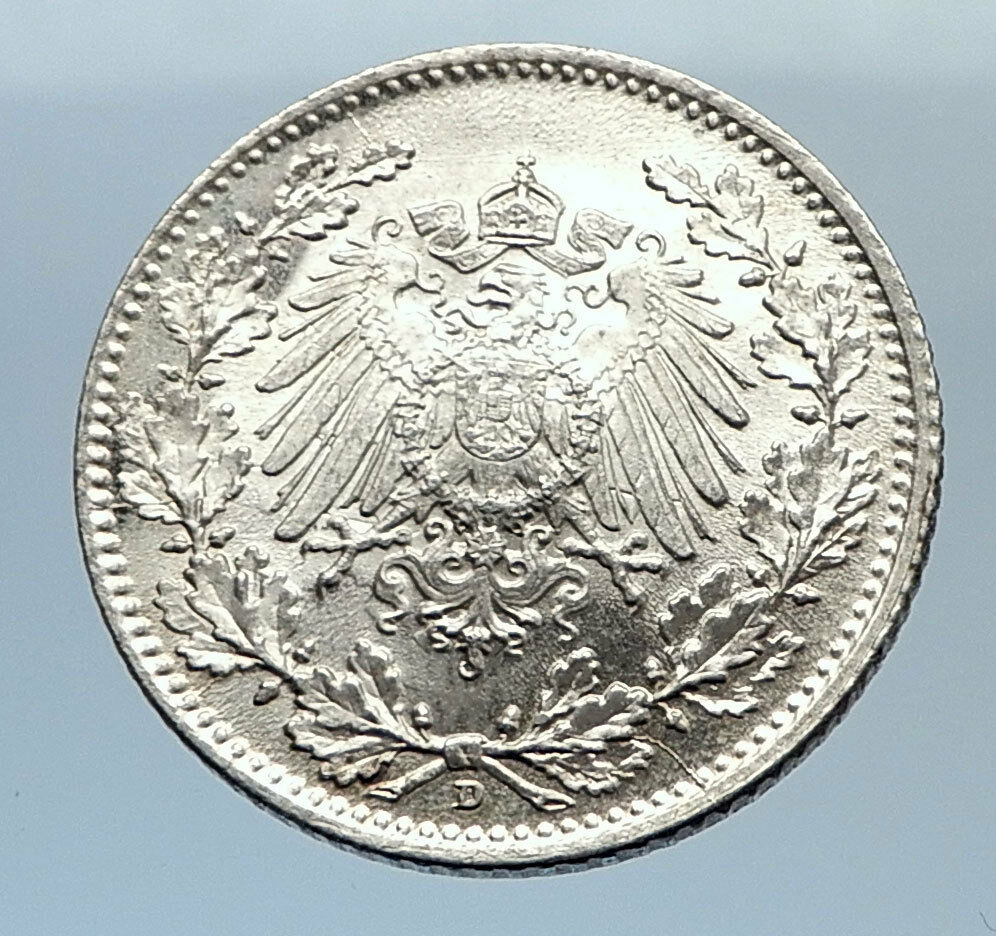 1918 WILHELM II of GERMANY 1/2 Mark Antique German Silver Coin Eagle i71645