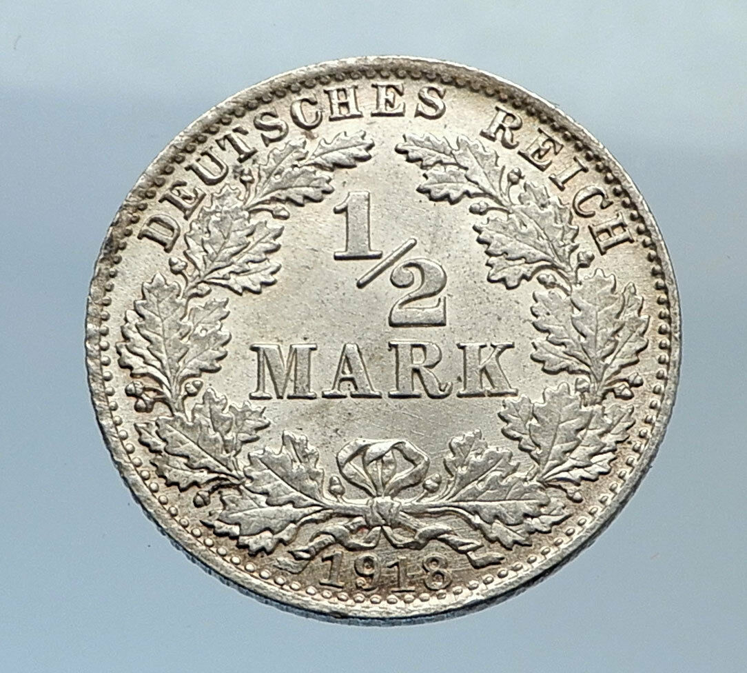 1918 WILHELM II of GERMANY 1/2 Mark Antique German Silver Coin Eagle i71640