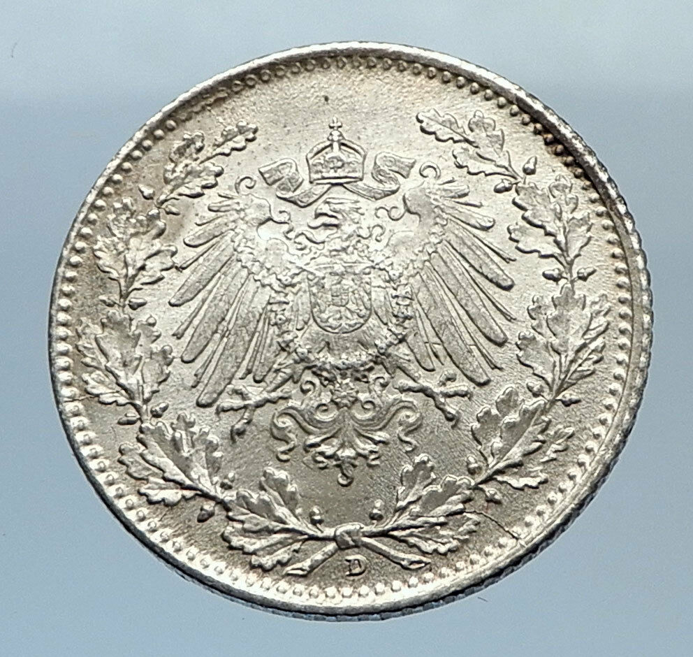 1918 WILHELM II of GERMANY 1/2 Mark Antique German Silver Coin Eagle i71640