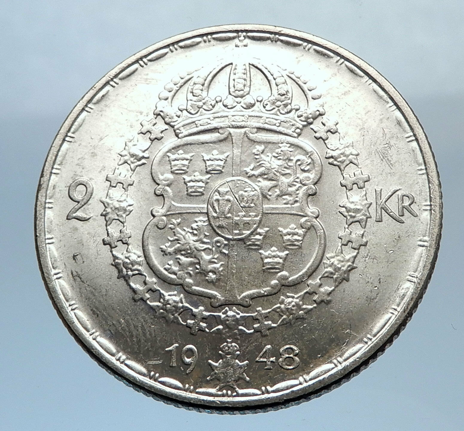 1948 SWEDEN Antique Silver 2 Kronor w KING Gustav V SWEDISH Vintage Coin i71801