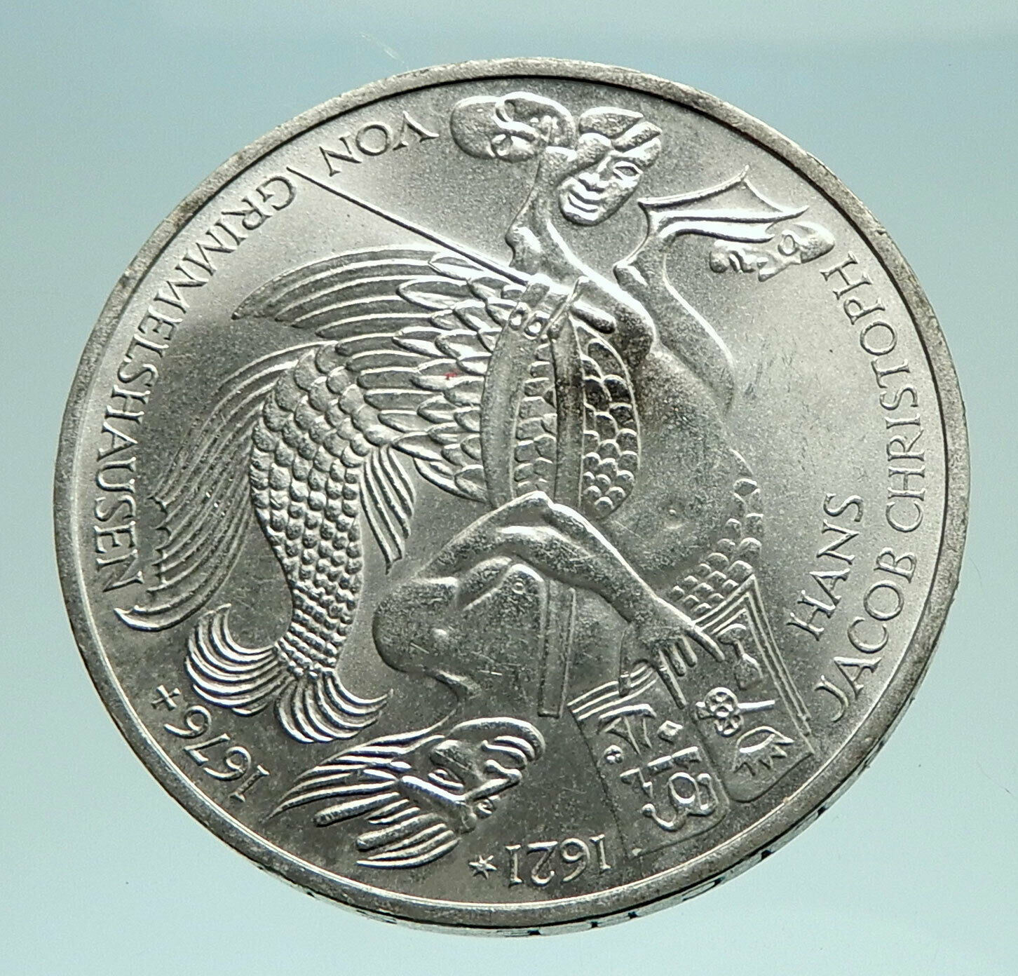 1976 Germany Hans Grimmelshausen AUTHOR Antique Silver 5 Mark German Coin i76144