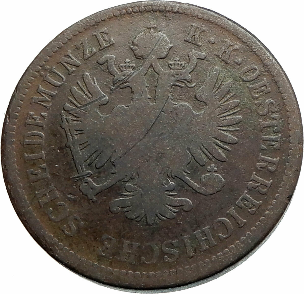 1860 AUSTRIA KING FRANZ JOSEPH I Antique Genuine 4 Kreuzer Austrian Coin i74820