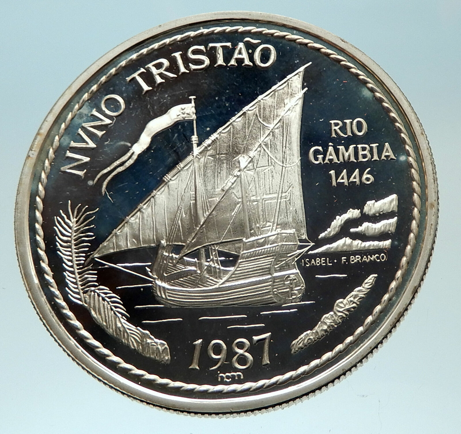 1987 PORTUGAL Explorer Nino Tristao Genuine Proof Silver 100 Escudos Coin i76623