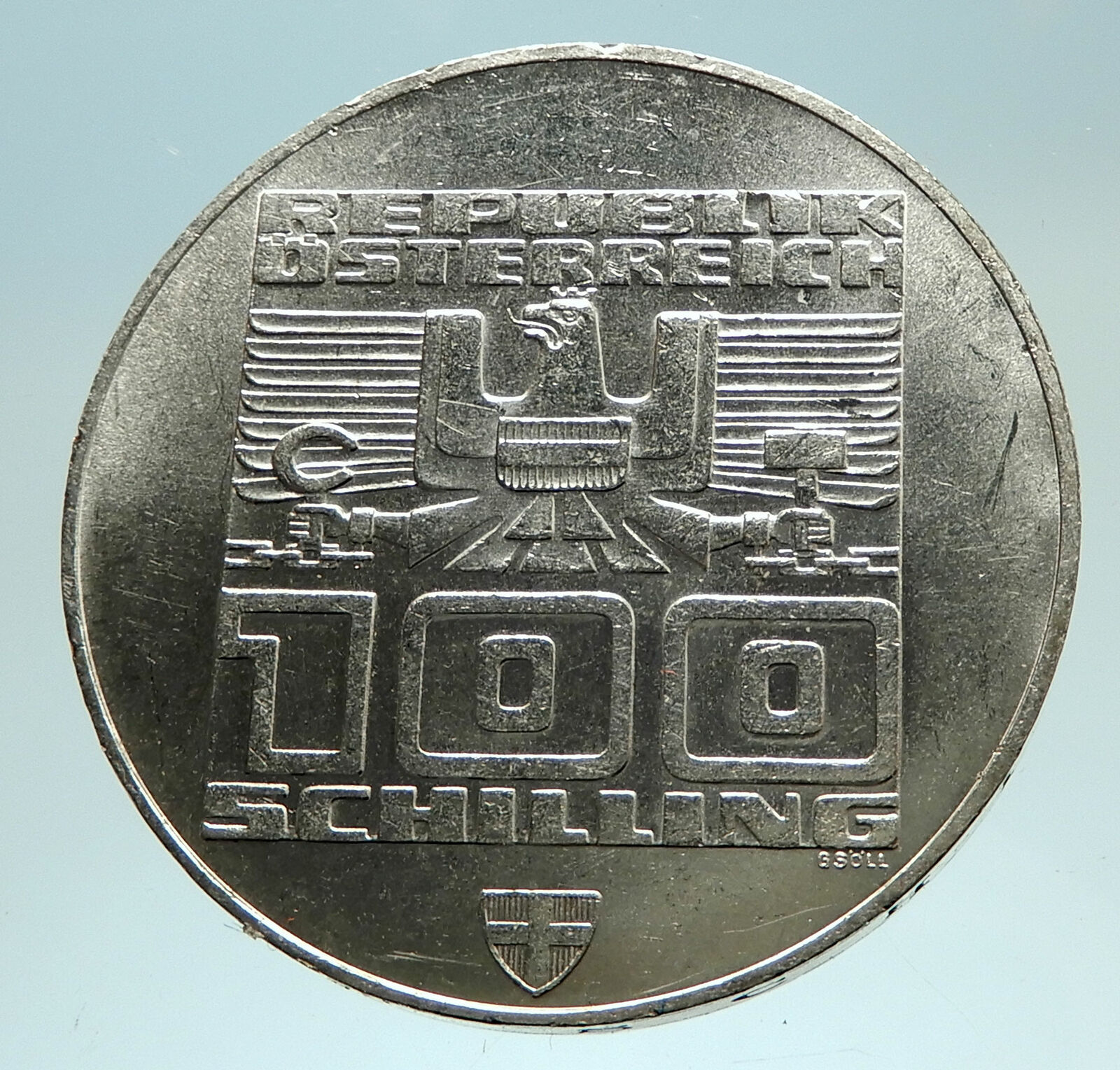 1976 Innsbruck WINTER Olympic Games AUSTRIA - SILVER 100 Schilling Coin i76729