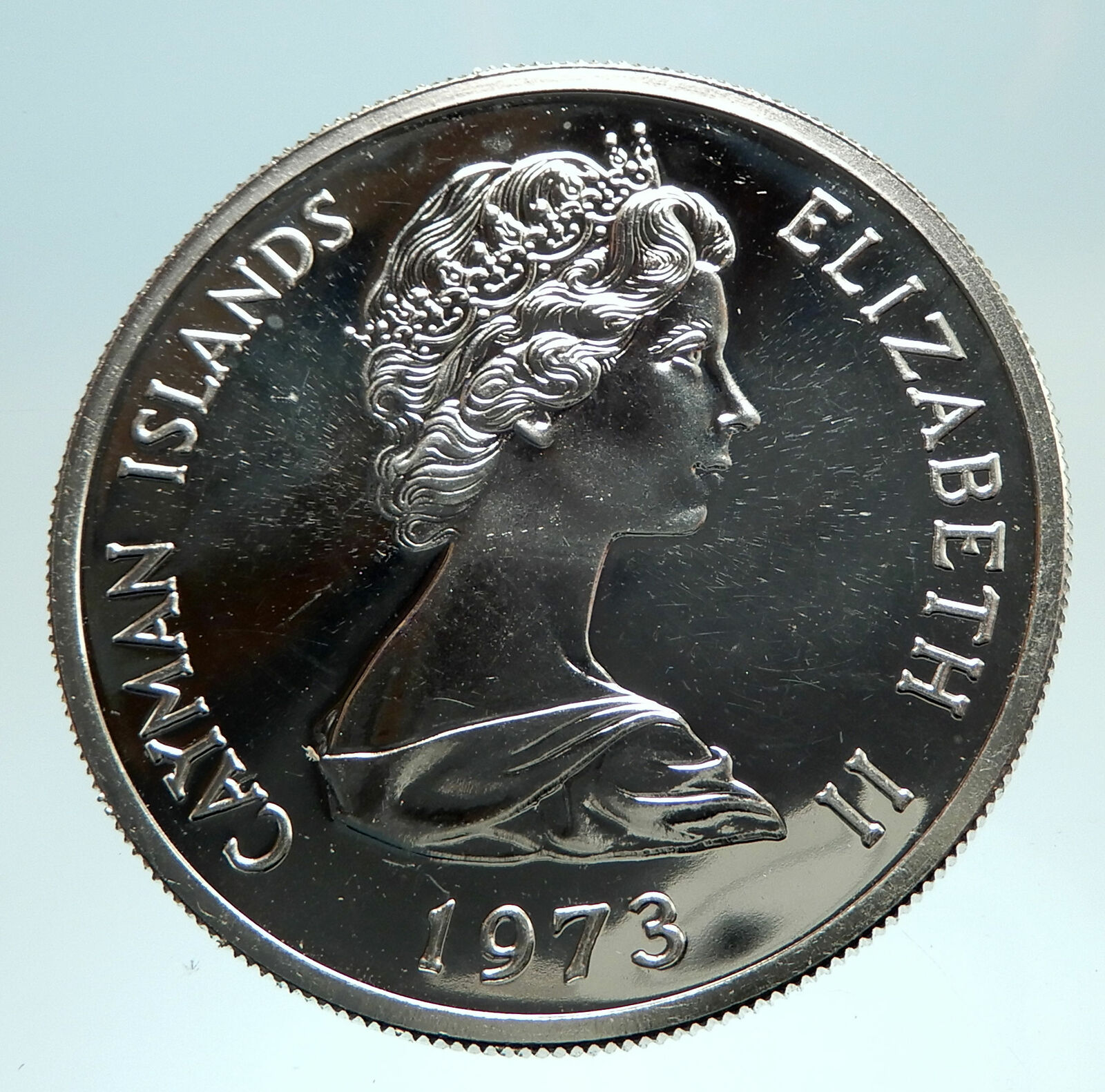 1973 CAYMAN ISLANDS 4.2cm Proof Silver $5 Coin w UK Queen Elizabeth II i76724