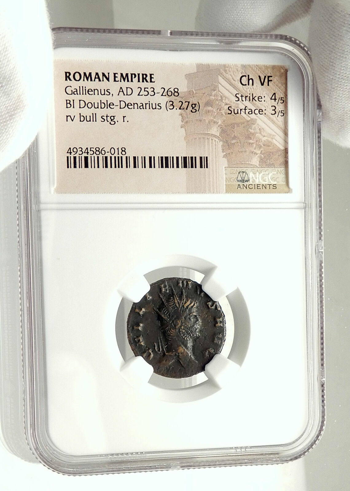 GALLIENUS Authentic Ancient Genuine 267AD Rome Animal Series BULL NGC i76866