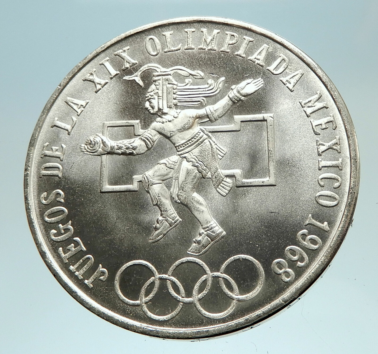 1968 Mexico XIX Olympic Games Aztec Ball Player BIG 25 Pesos Silver Coin i76817