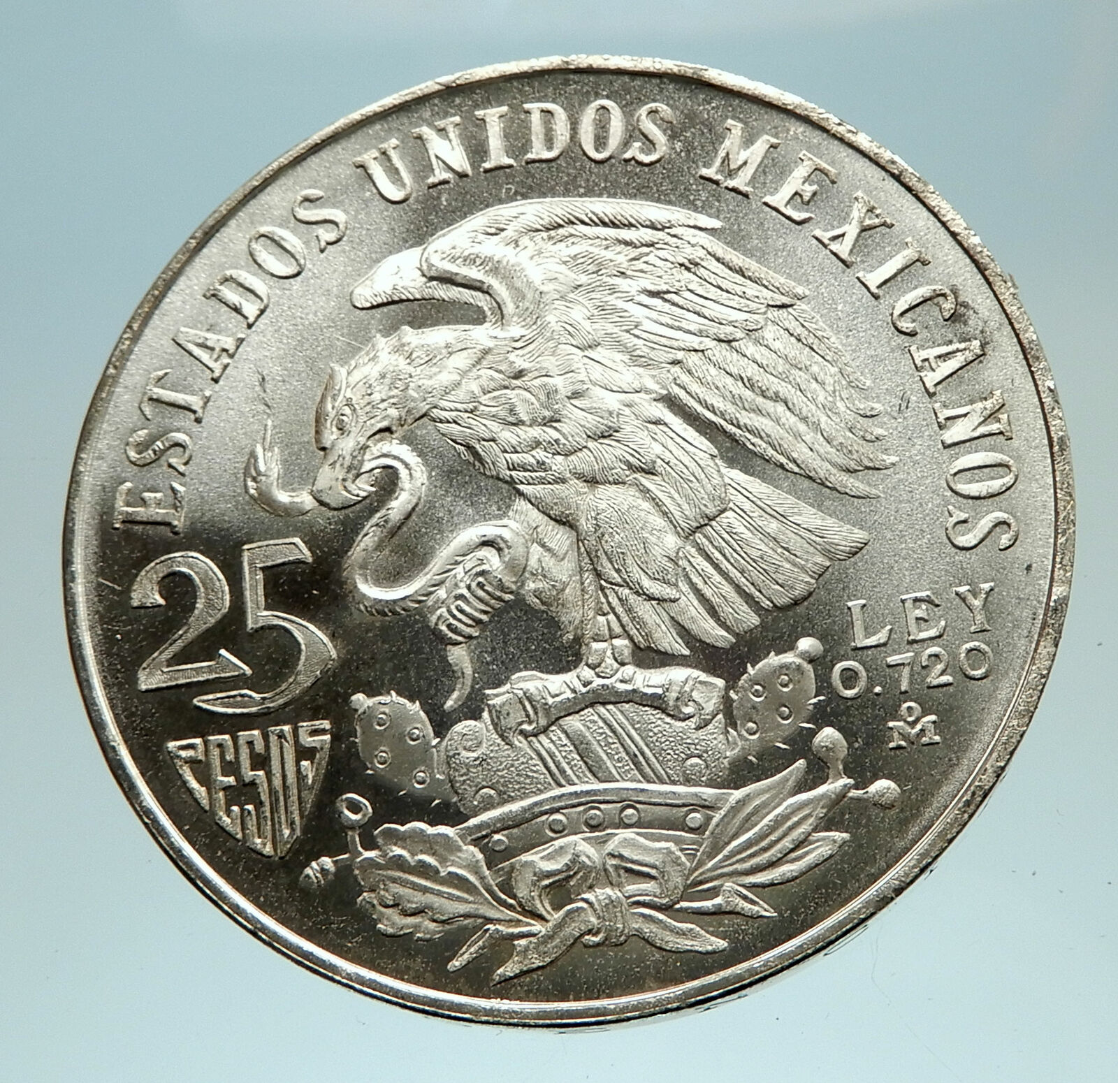 1968 Mexico XIX Olympic Games Aztec Ball Player BIG 25 Pesos Silver Coin i76817