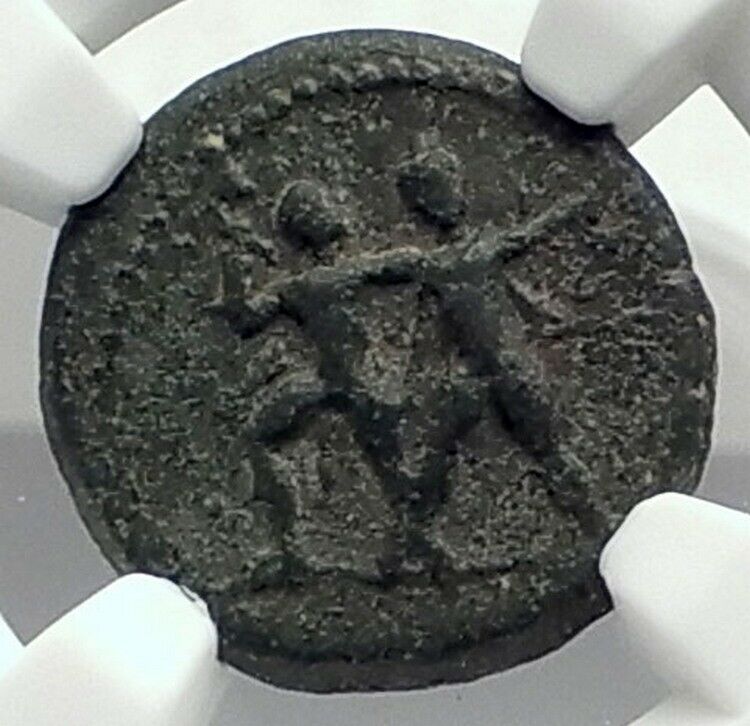 ETENNA in PISIDIA Ancient 1stCen BC Young Girl Snake Men Greek Coin NGC i77366