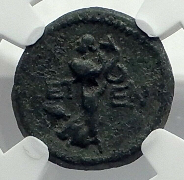 ETENNA in PISIDIA Ancient 1stCen BC Young Girl Snake Men Greek Coin NGC i77366