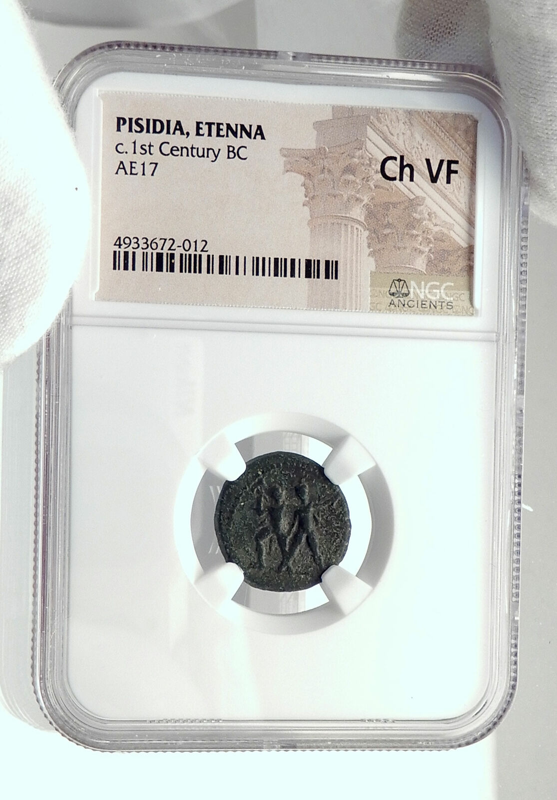 ETENNA in PISIDIA Ancient 1stCen BC Young Girl Snake Men Greek Coin NGC i77366