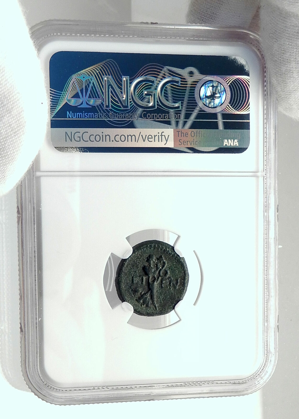 ETENNA in PISIDIA Ancient 1stCen BC Young Girl Snake Men Greek Coin NGC i77366