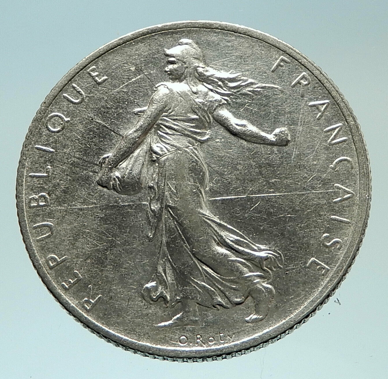 1914 FRANCE Antique Silver 2 Francs French Coin w La Semeuse Sower Woman i76806