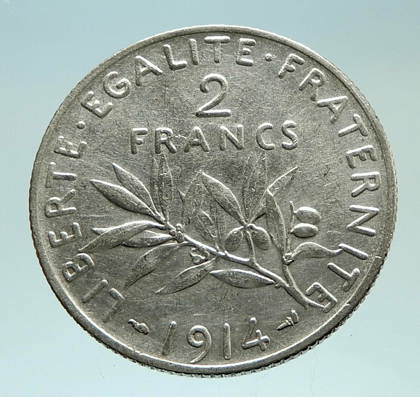 1914 FRANCE Antique Silver 2 Francs French Coin w La Semeuse Sower Woman i76806