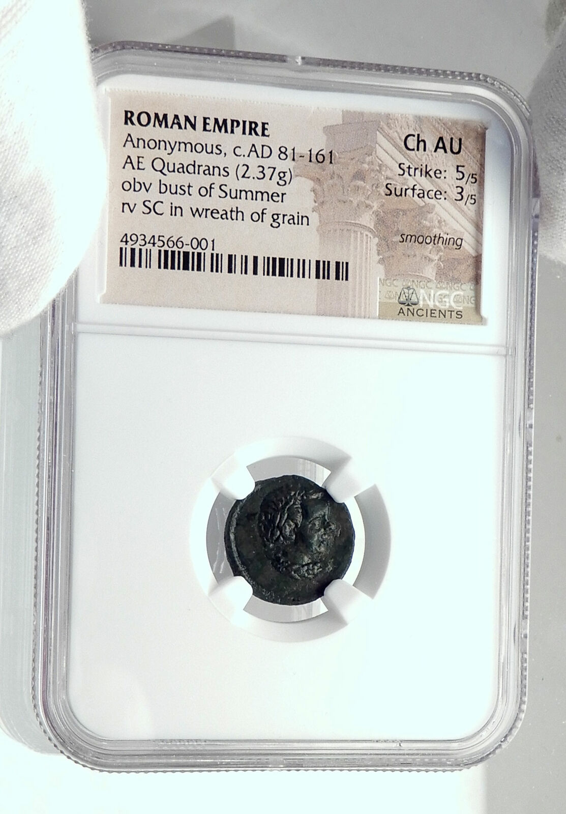 Anonymous Roman Quadrans POSSIBLY Annius Verus as Summer Ancient Coin NGC i77372