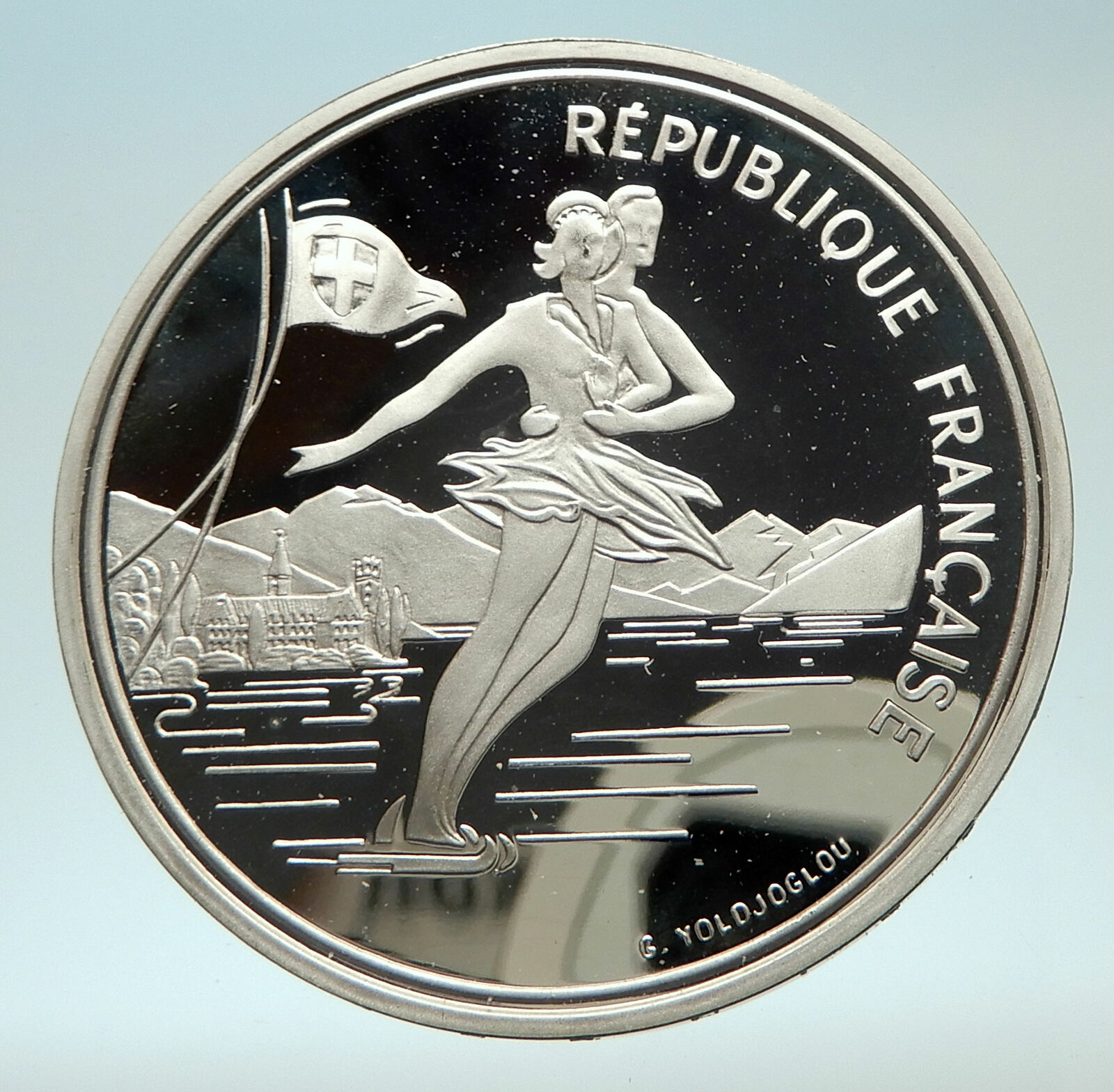 1989 FRANCE Figure Skating 1992 Olympics Proof Silver 100 Francs Coin i76885