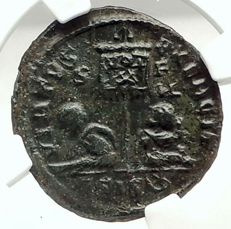 CONSTANTINE II Junior Authentic Ancient 320AD Roman Coin w CAPTIVES NGC i76300