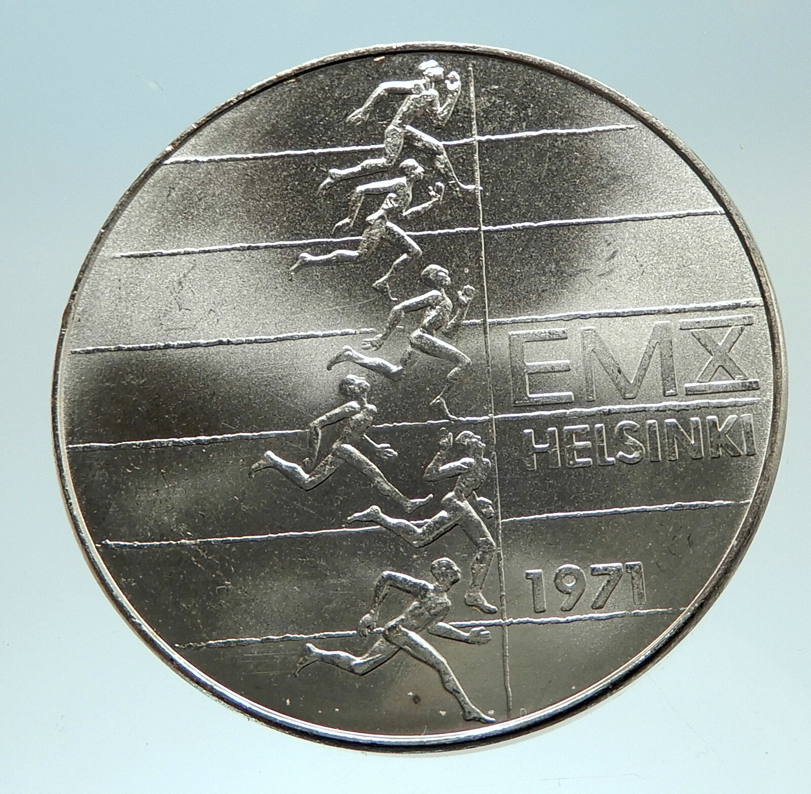 1971 FINLAND European Athletic Games TRACK Genuine Silver 10 Markkaa Coin i76788