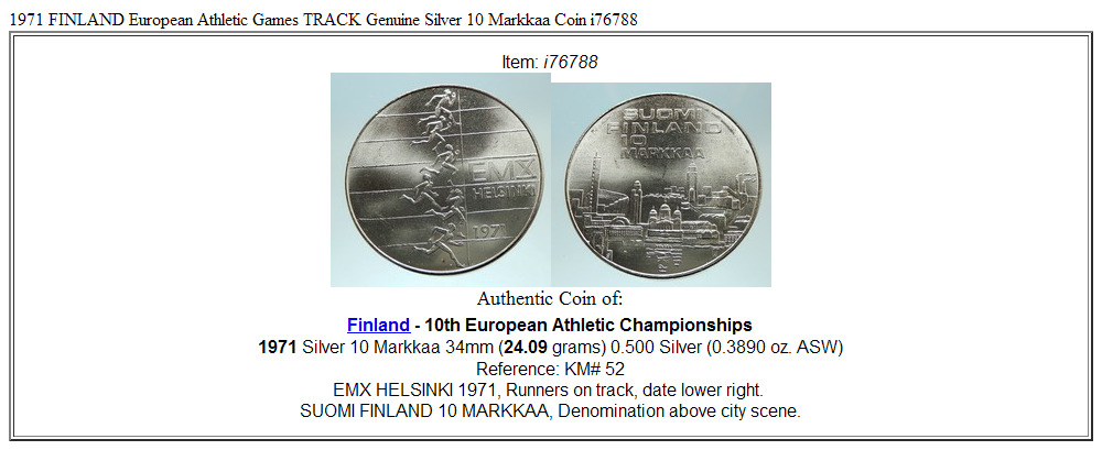 1971 FINLAND European Athletic Games TRACK Genuine Silver 10 Markkaa Coin i76788