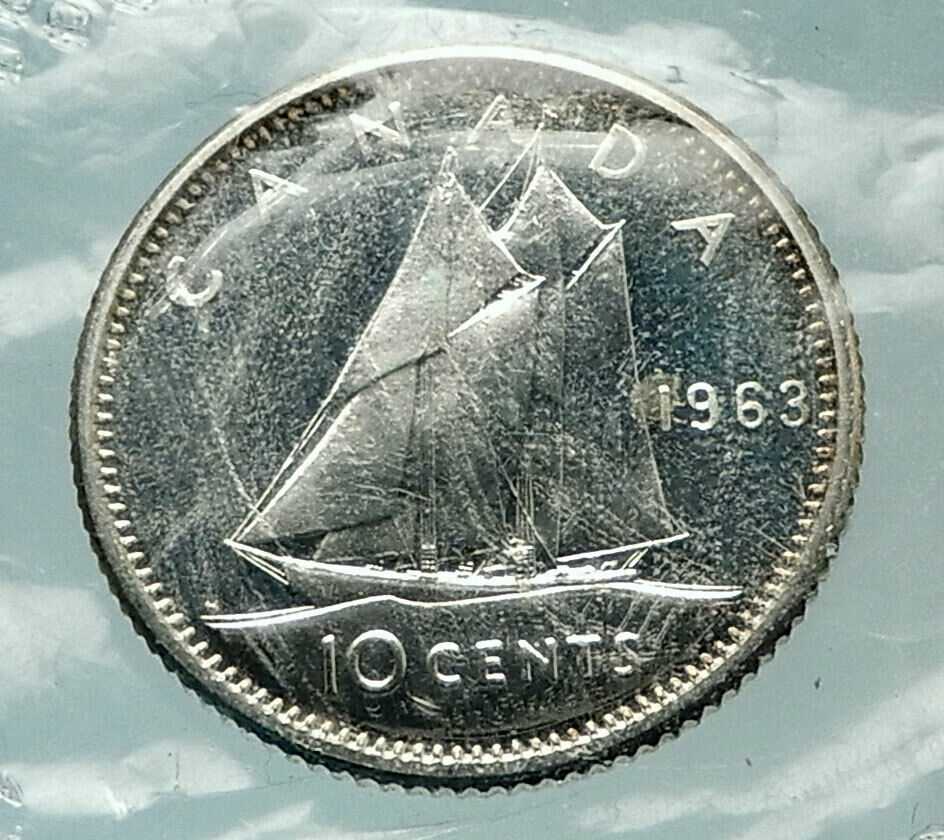 1963 CANADA Queen ELIZABETH II Silver 10 Cent SILVER Coin - BLUENOSE SHIP i76491