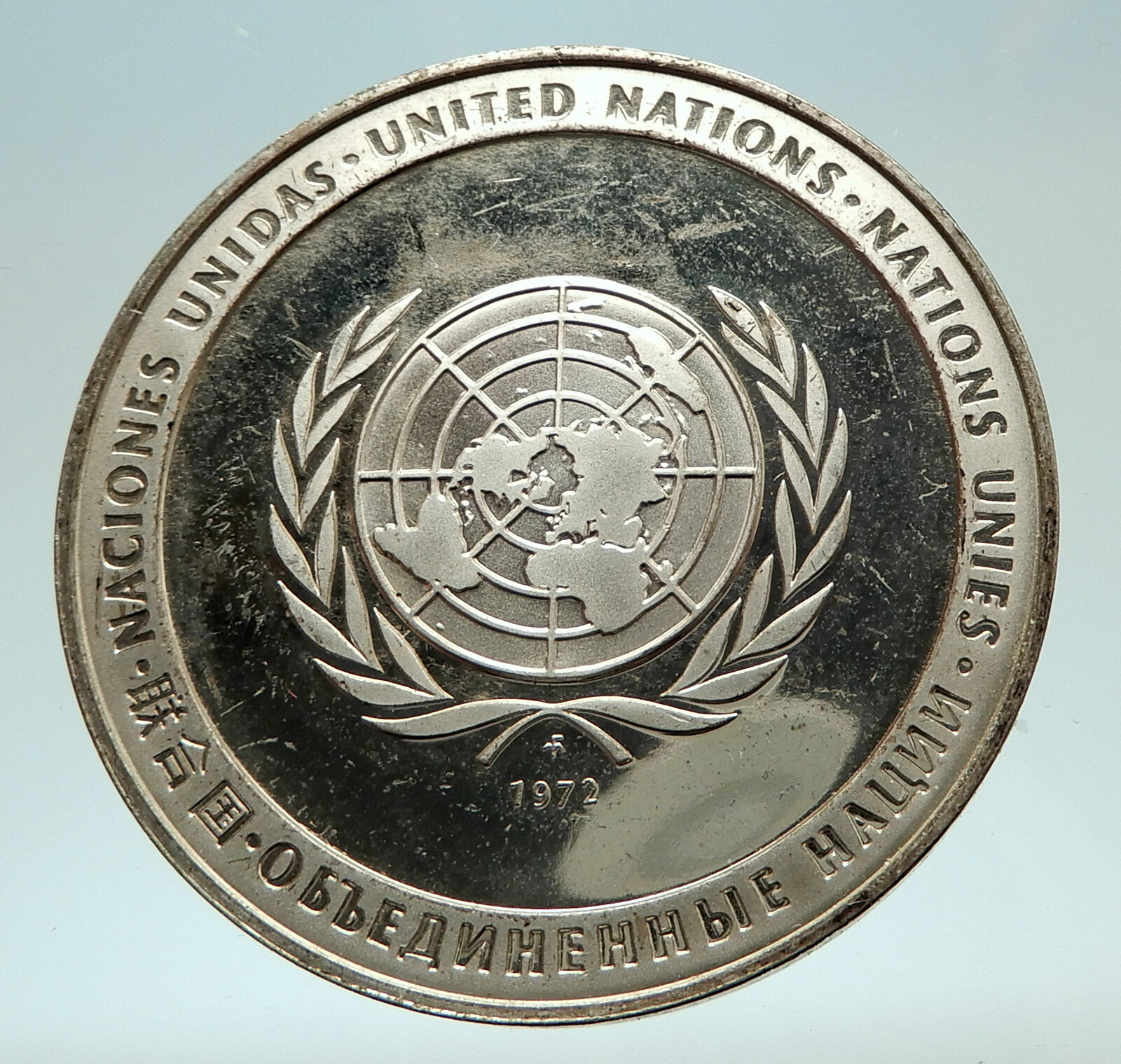 1972 UNITED NATIONS Bird Globe UN Logo Genuine Silver Peace Medal Coin i76899