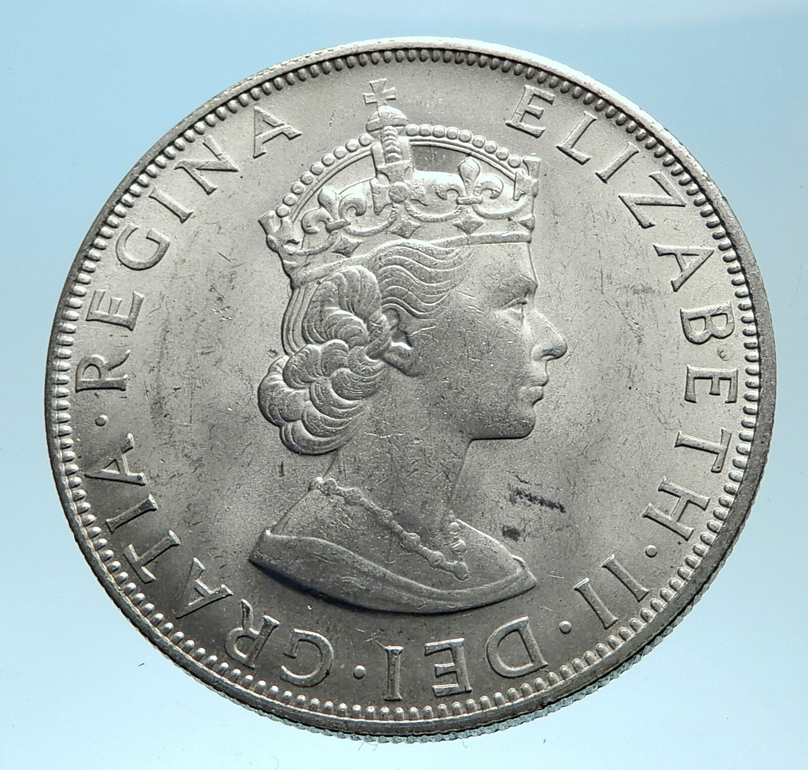 1964 Bermuda British Colony LARGE Elizabeth II Antique Silver Crown Coin i77459