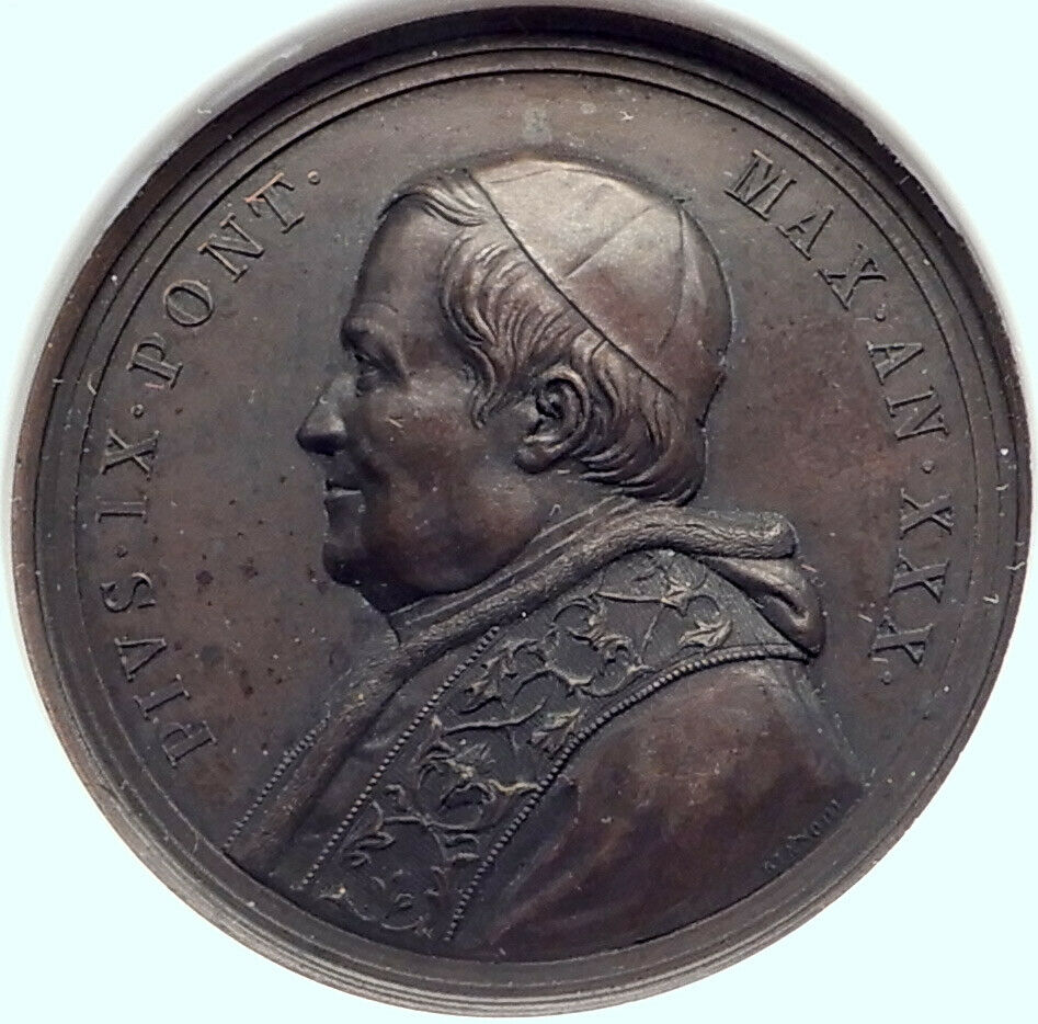 1875 ITALY Vatican Christian POPE PIUS IX Opens HOSPICE Antique Medal NGC i82377