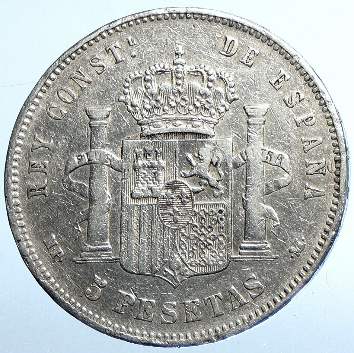 1890 SPAIN with Spanish King ALFONSO XIII Antique Silver 5 Pesetas Coin i111000