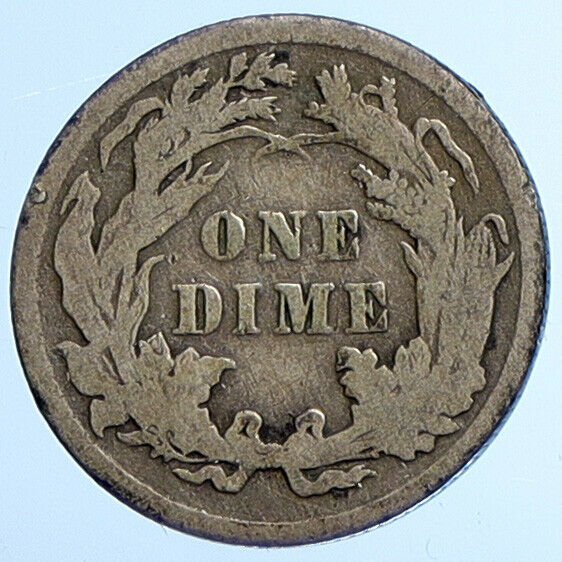 1890 P UNITED STATES US Silver SEATED LIBERTY Vintage Antique Dime Coin i111001