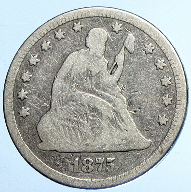 1875 P UNITED STATES US Silver SEATED LIBERTY Quarter Dollar Coin EAGLE i111004