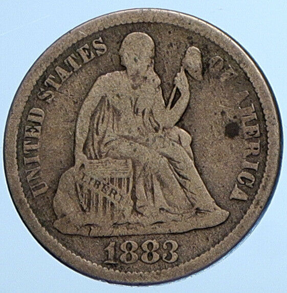 1883 UNITED STATES US Silver SEATED LIBERTY Vintage Antique Dime Coin i111011