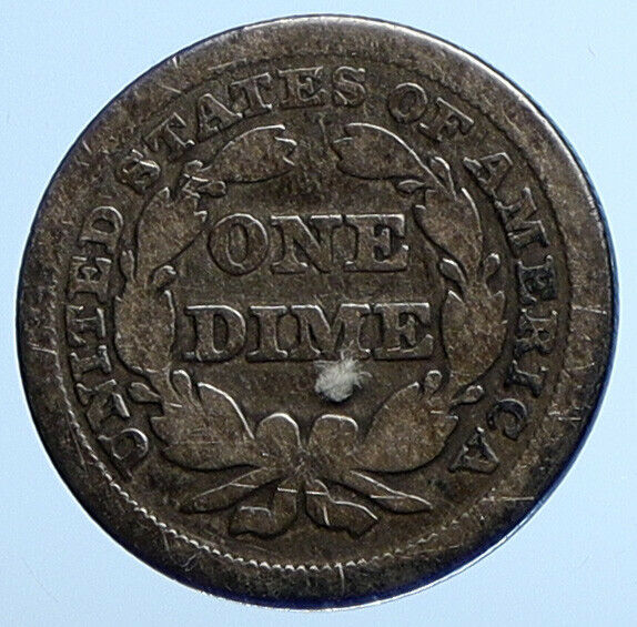 1853 UNITED STATES US Silver SEATED LIBERTY Vintage Antique Dime Coin i111009