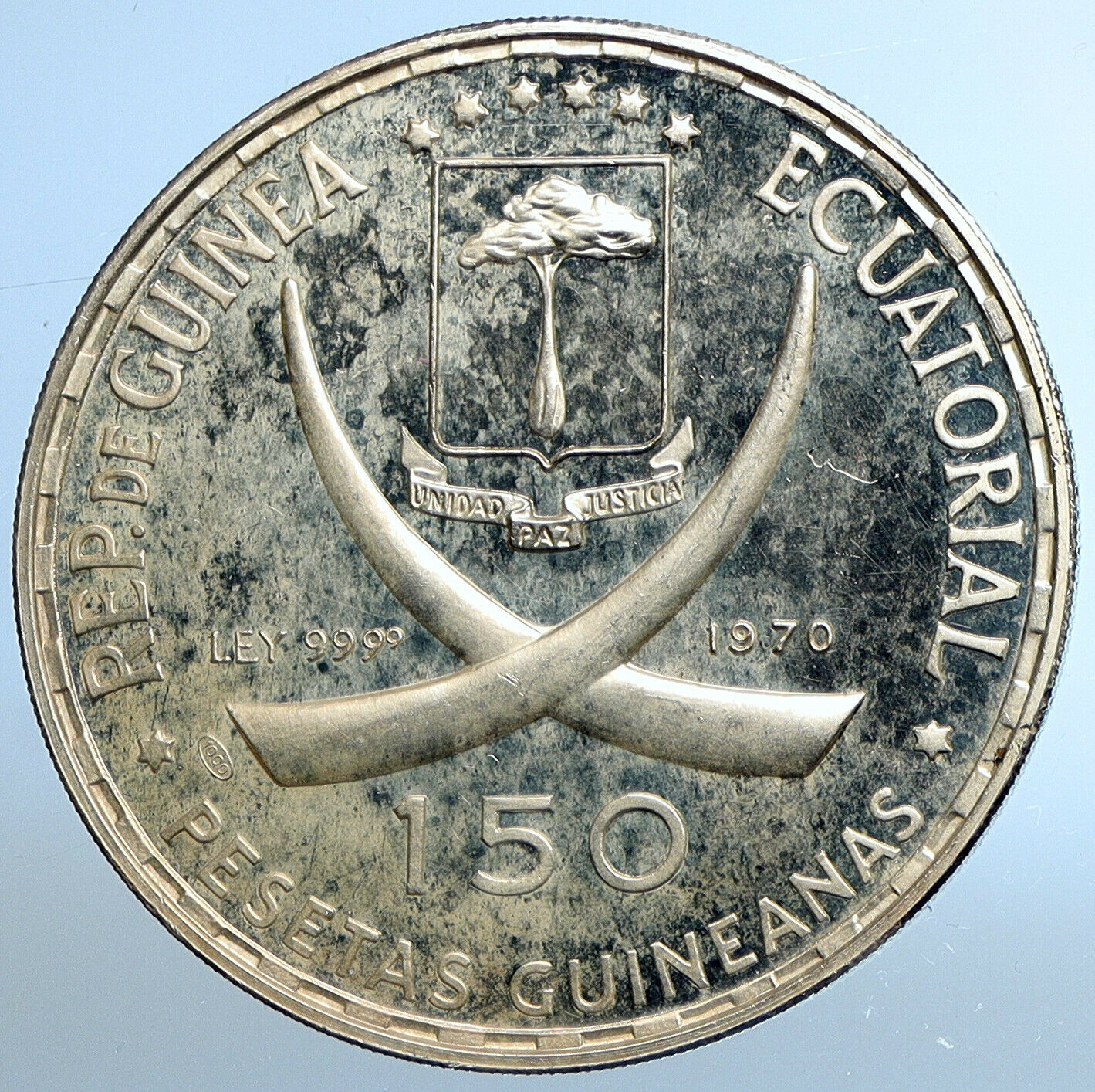 1970 EQUATORIAL GUINEA Rome as Capitol OLD Proof Silver 150 Peseta Coin i111038