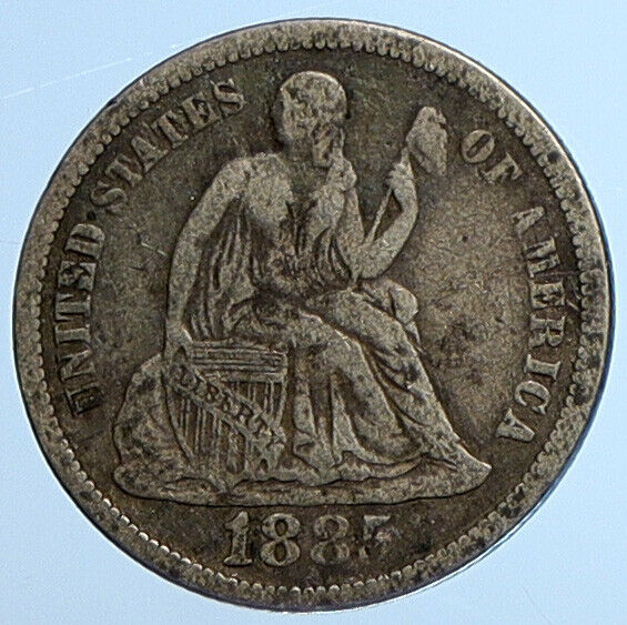 1885 P UNITED STATES US Silver SEATED LIBERTY Vintage Antique Dime Coin i111034