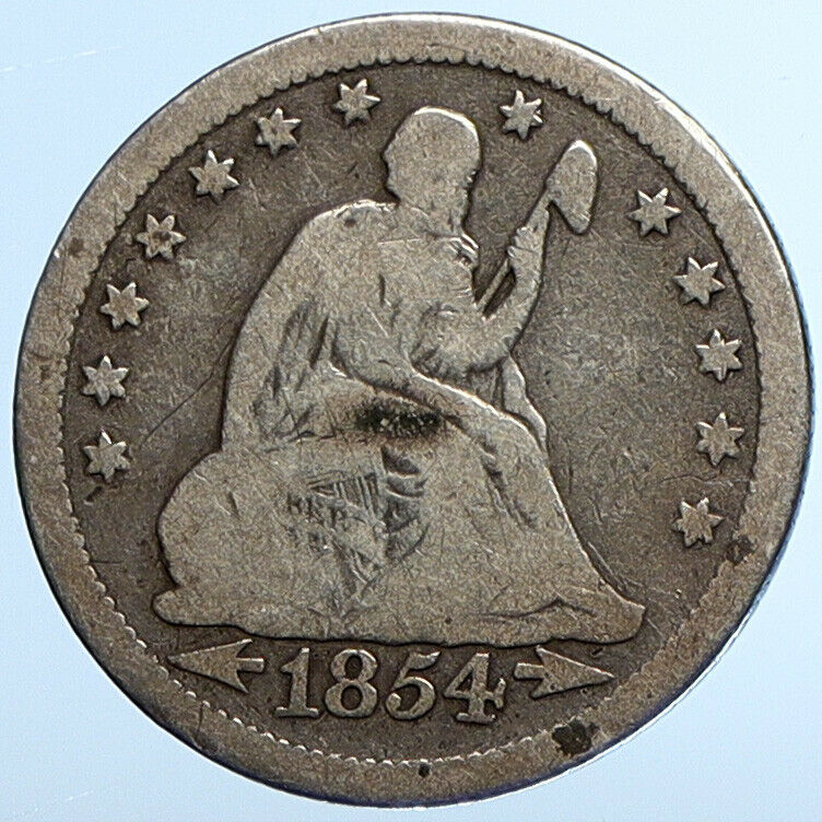 1854 P UNITED STATES US Silver SEATED LIBERTY Quarter Dollar Coin EAGLE i111030