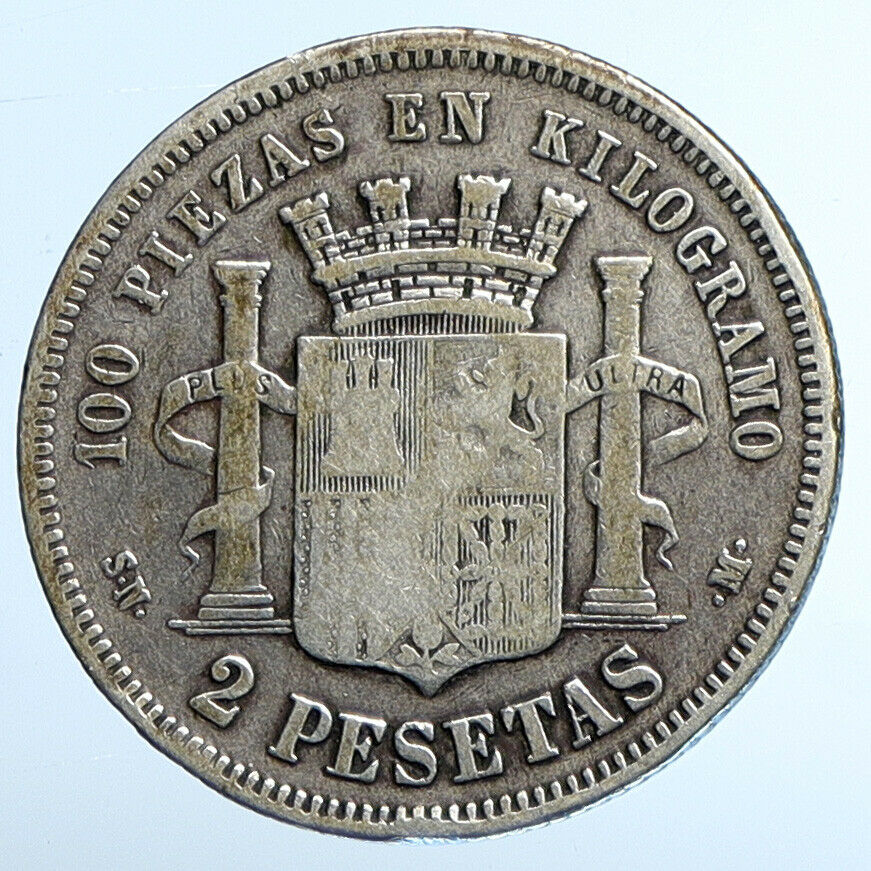 1870 SPAIN Provisional Government Liberty ANTIQUE Silver 2 Pesetas Coin i111036