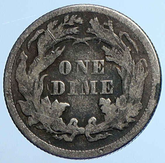 1885 P UNITED STATES US Silver SEATED LIBERTY Vintage Antique Dime Coin i111033