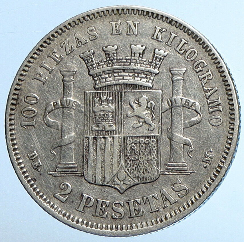 1870 SPAIN Provisional Government Liberty ANTIQUE Silver 2 Pesetas Coin i111035